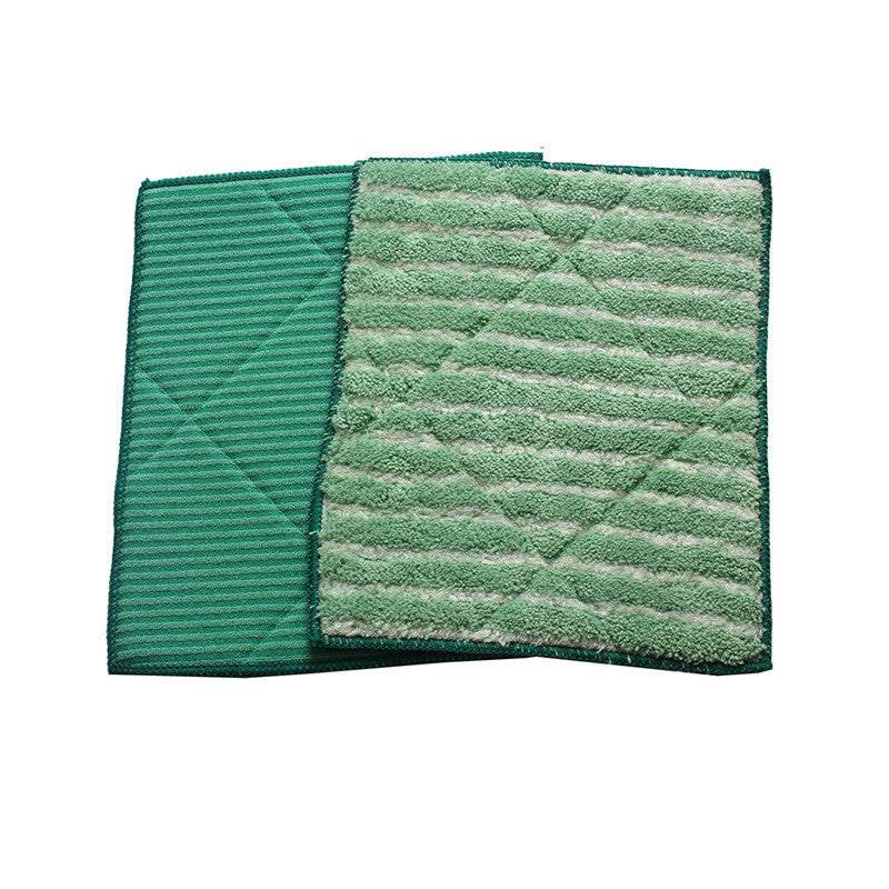 Green kitchen cleaning cloth made of polyester with striped pattern and textured surface in two shades of green