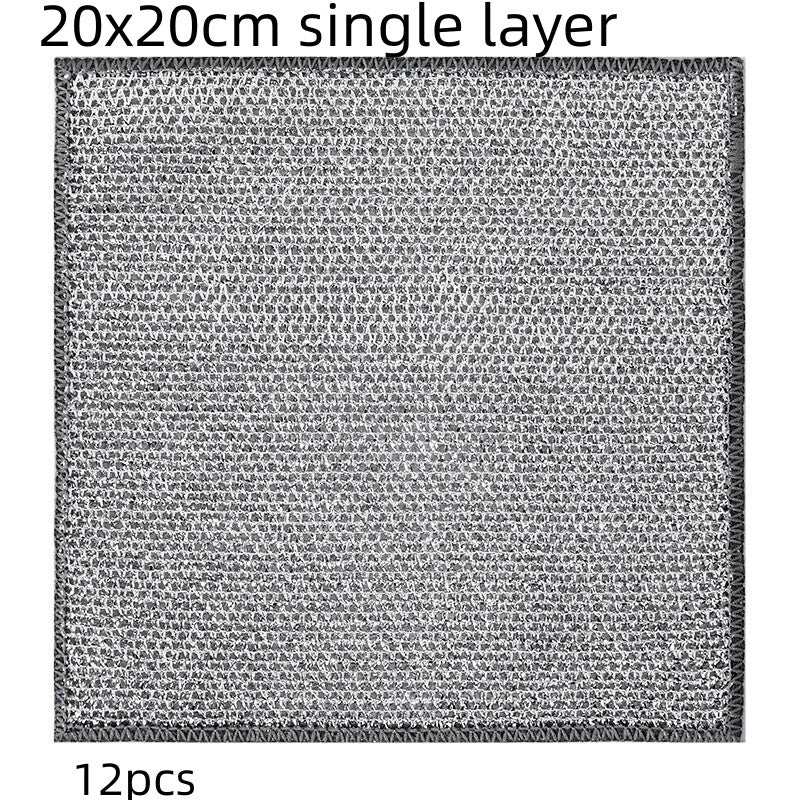 Metal Wire Cleaning Cloth in silver colour, single layer 20x20cm with a textured woven pattern for kitchen cleaning